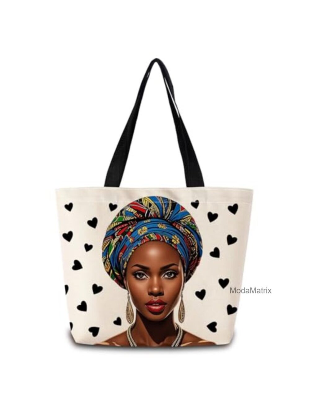 Reusable Polyester Tote Bag African American Lady Print Shoulder Grocery Bag